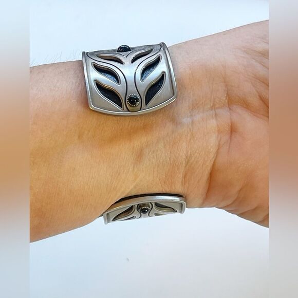 Fossil Leather metal cuff bracelet watch Vintage. - Picture 4 of 11